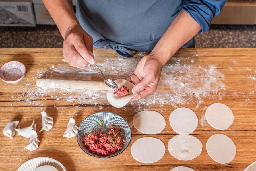 Melbourne: Chinese Dumpling Cooking Class with a Drink - Making dumpling dough at Otao Kitchen